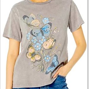 M Lucky Brand Soft Cotton Short Sleeve Butterflies Tee Graphic Botanical Flower